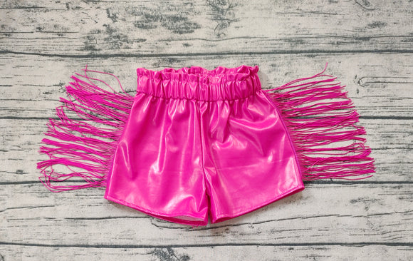 Hot pink leather tassels baby girls shorts