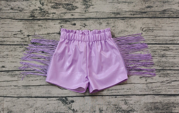Lavender leather tassels baby girls shorts