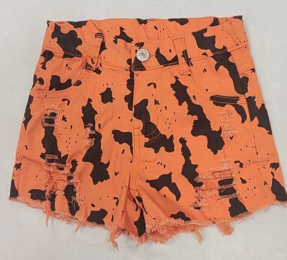 SS0332--pre order orange leopard shorts jeans