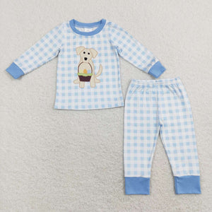 BLP0432---Easter dog&egg blue boy pajamas