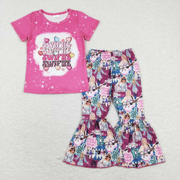 GSPO1211--- short sleeve pink girls outfits