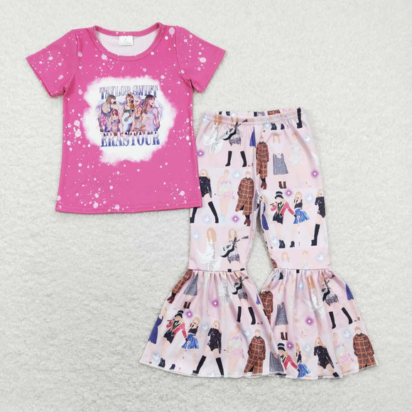 GSPO1244--- singer pink short sleeve girls outfits
