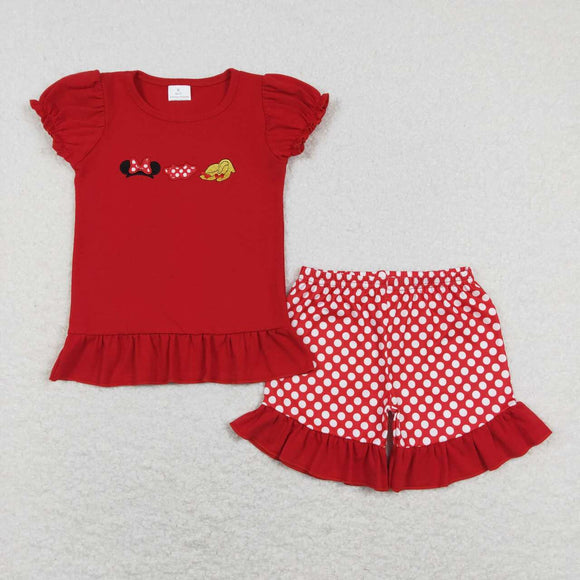 GSSO0450-- summer cartoon mouse red embroidery girls outfits