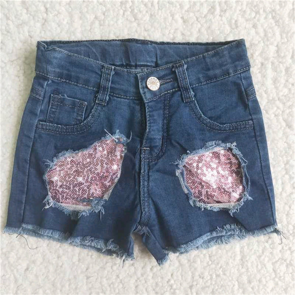 Pink sequined jean shorts