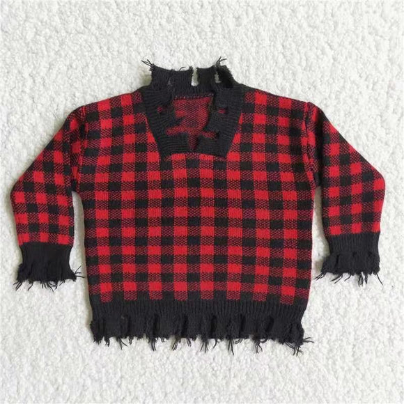 Cute girl Red grid sweater