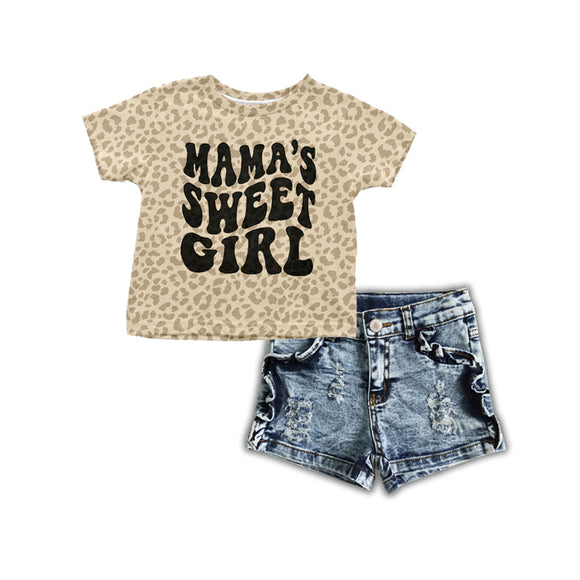 mama's sweet girls top +  Denim shorts outfits
