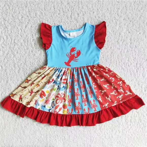 twirl crayfish blue and red  dress