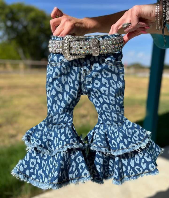 blue leopard girls jeans  no belt