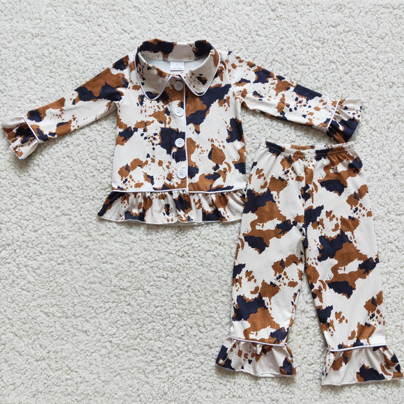 Cow print long sleeve pajama set
