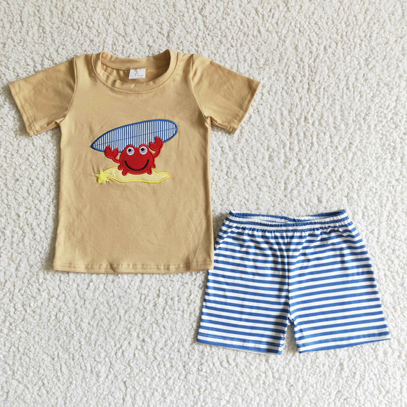 yellow embroidery boy's  cartoon print Summer outfits