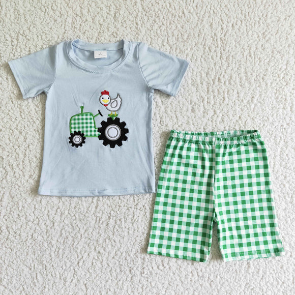 Embroidery tractor blue boy clothing