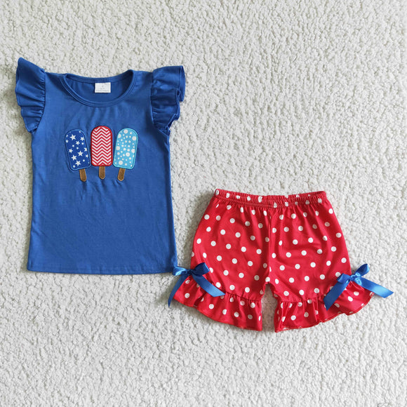 Blue ice cream top + red polka dot shorts girl clothing