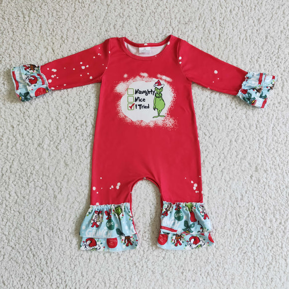 Christmas red and green cartoon GIRLS romper