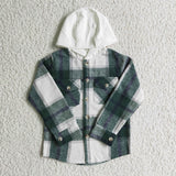 green and white  flannel pullover
