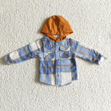 blue and brown flannel pull over