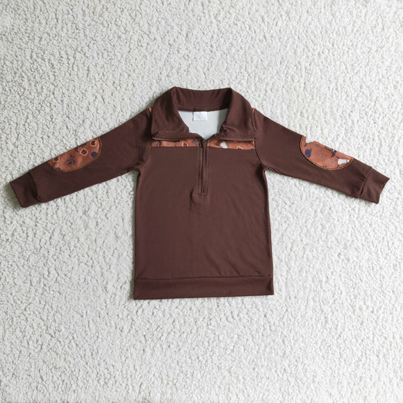 western brown skull cow pullover