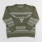 boys and  girls skull cow green sweater
