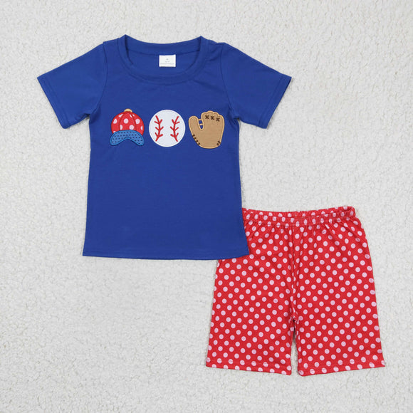 summer boy blue embroidery baseball outfits