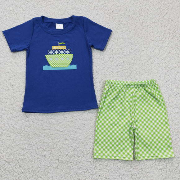 Embroidery steamer blue boy outfits