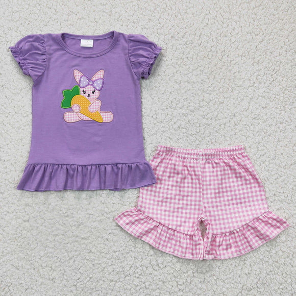embroidery  purple bunny pink plaid outfits
