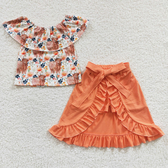 new style cow orange dress outfits girls clothing