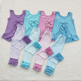 new style sleeveless blue girls outfits