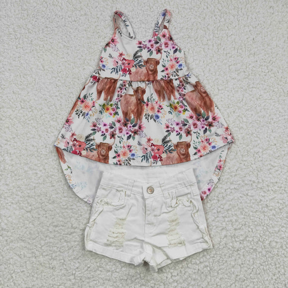 cow top +  white Denim shorts outfits