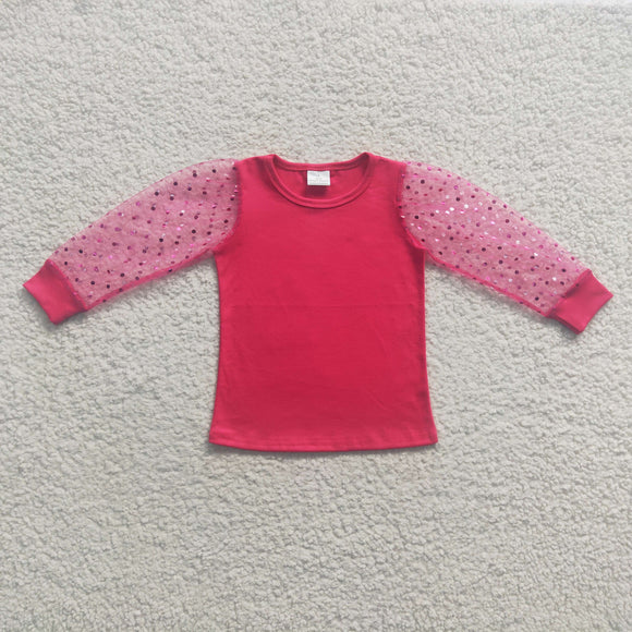 pink Net yarn long sleeve girls top