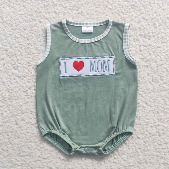 embroidered i love mom green boys bubble
