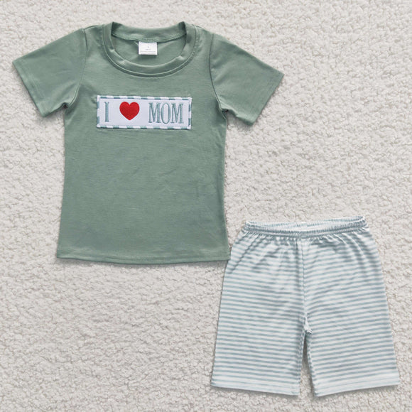 summer i love mom green boys outfits