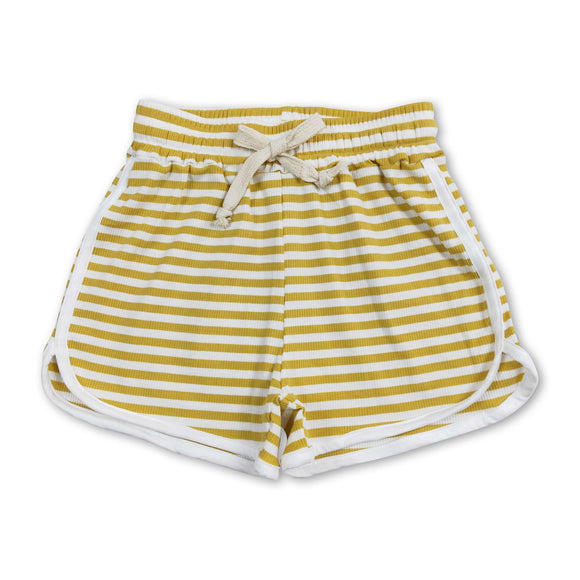 SS0210--Yellow stripe cotton kids girls summer shorts
