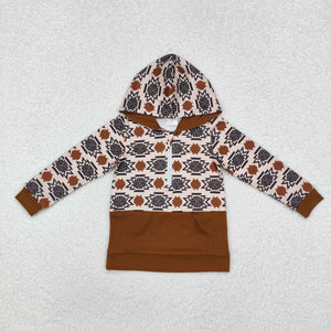 BT0908 long sleeve Western Aztec brown zipper pullover