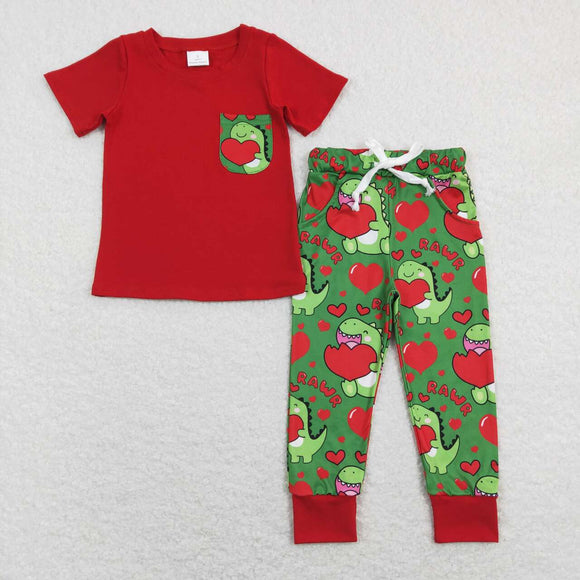 BSPO0229--- Valentine's Day dinosaur red boy outfits