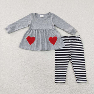 GLP0962-- Short sleeve Valentine's Day GREY embroidery girls outfits