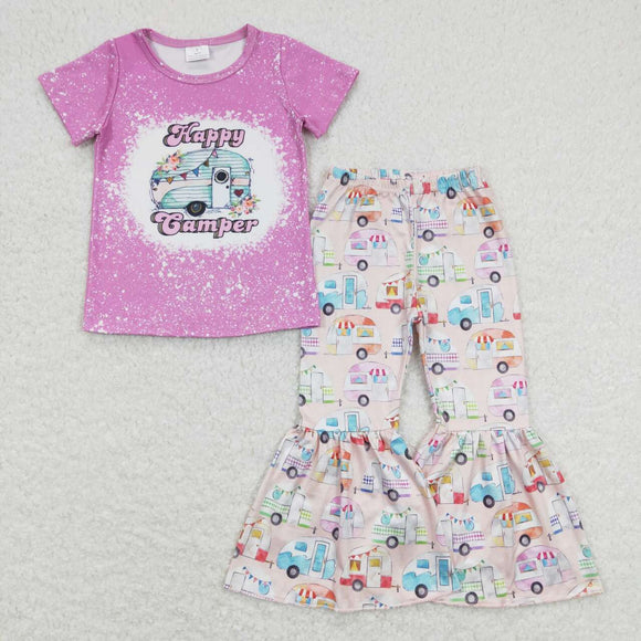 GSPO1196--car pink shirt and bell pants girls outfits