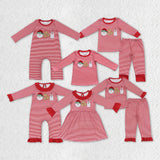 Christmas embroidery Milk biscuit red stripe kids clothing