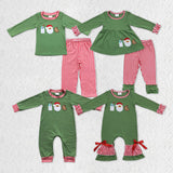 Christmas embroidery milk green  kids pajamas