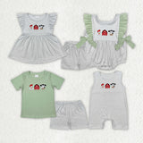 Matching Baby girls boys Chicken farm Red house Cow green clothing embroidery