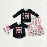 long sleeve cow and bow black kids clothing