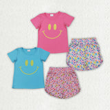 Matching Baby girls smile short sleeve leopard shorts outfits vinyl