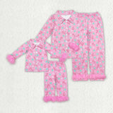 best selling --Christmas candy pink adult and kids pajamas