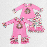 Halloween embroidery pumpkin fliral pink clothing