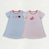 Matching Baby girls summer embroidery baseball stripe outfits