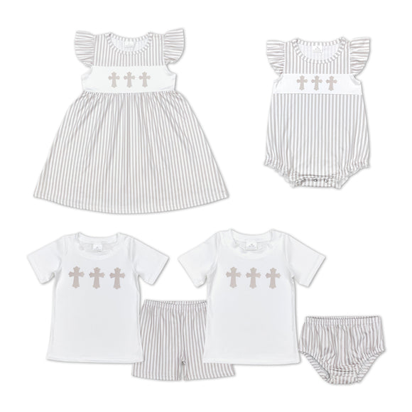 Matching Easter Embroidered cross kids clothing