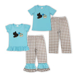 Easter embroidery short sleeve blue kids outfits