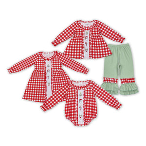 Christmas embroidery Santa red plaid clothing