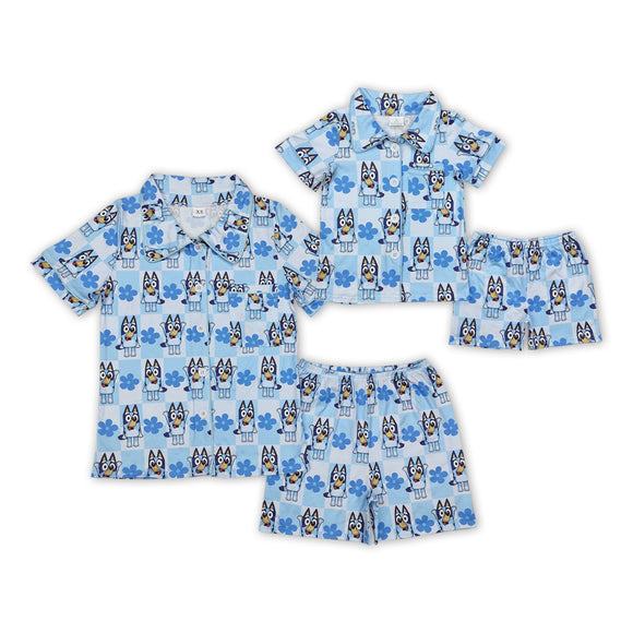 Family Matching Adult Baby girls cartoon blue dog pajamas