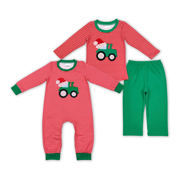 Christmas tractor embroidery kids clothes pajamas