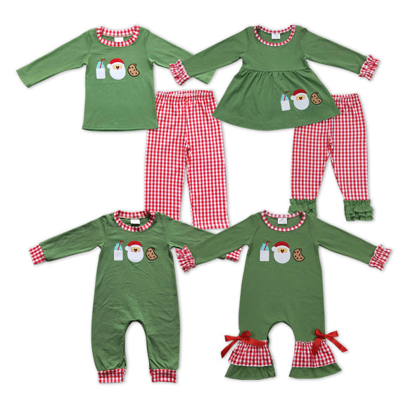 Christmas embroidery milk green  kids pajamas