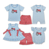 Matching  embroidered Tractor farm kids outfits